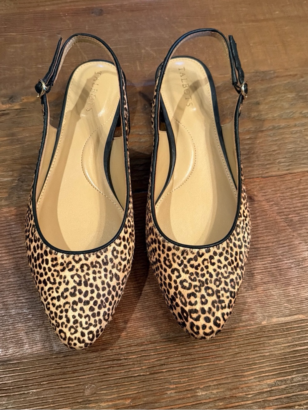 Talbots Leopard Print Calf Hair Sling Back Flats Womens Animal Print 8 M